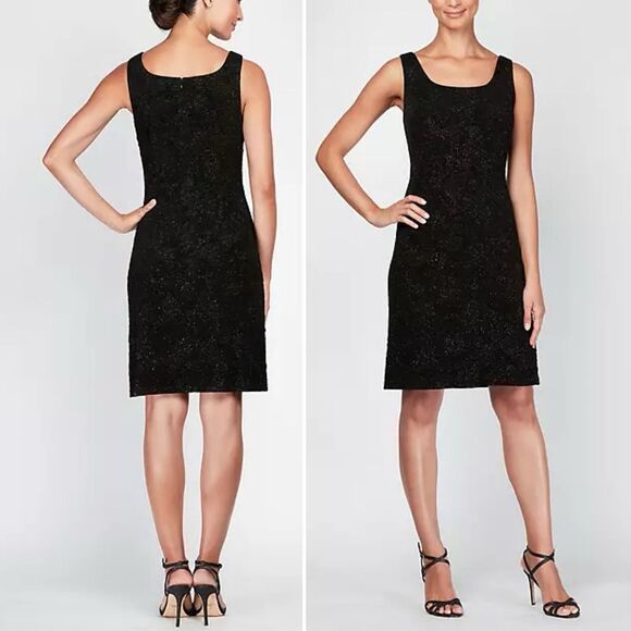 NWT Alex Evenings Midi Length Jacket Scoop Neck Dress Set Black Sequin Size 12 - Picture 5 of 15